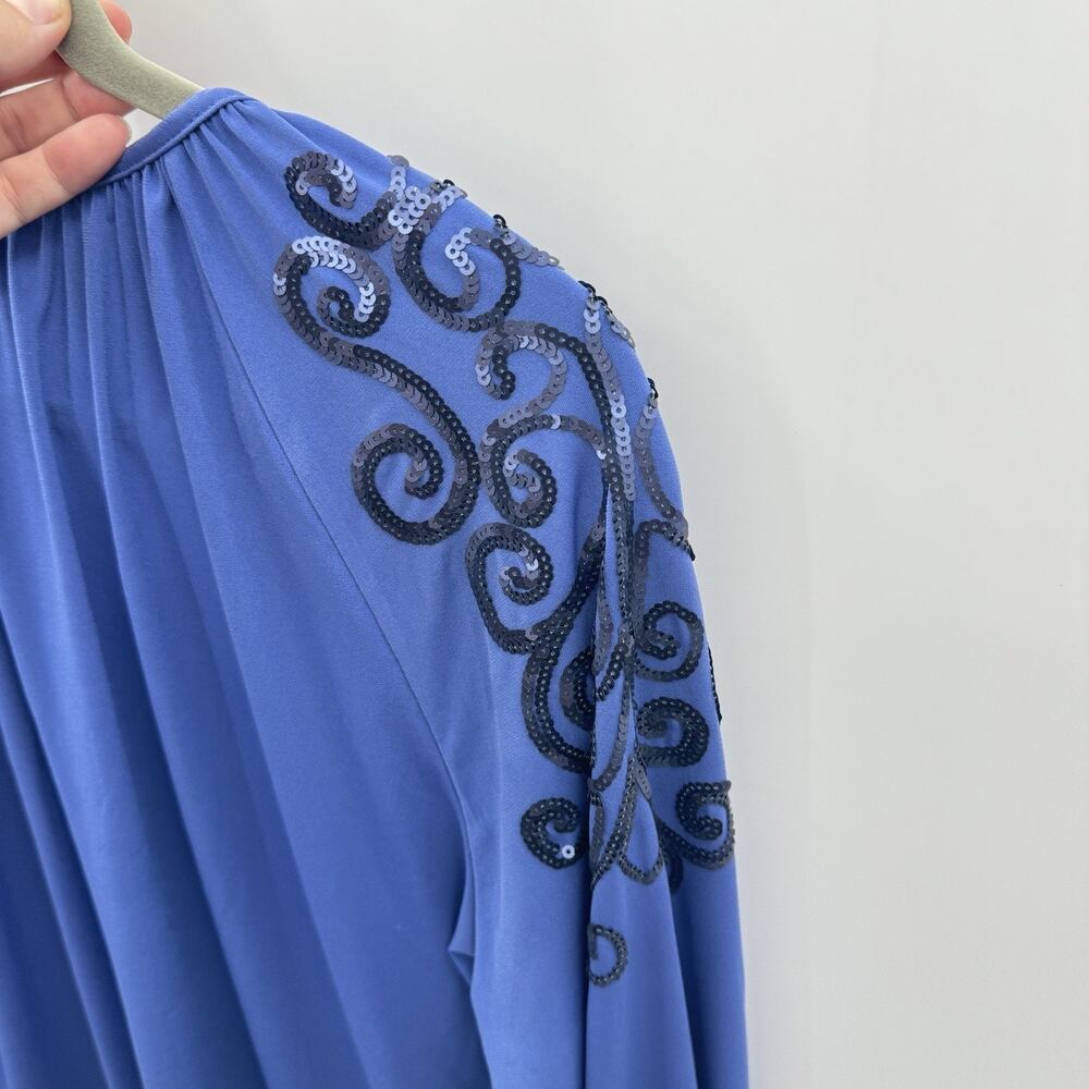 Susan Graver Artisan Liquid Knit Beaded Top Sz L Periwinkle Blue Relaxed Boho - Picture 3 of 13